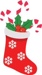 Christmas Stocking with Candy Canes and Holly Leaves