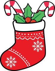 Christmas Stocking with Candy Canes and Holly Leaves