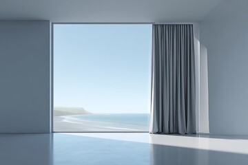 modern picture window installation with floor length grey curtains