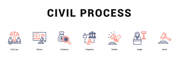 Obraz premium Civil Process Modern and clean web banner illustration featuring thematic icons for visual communication