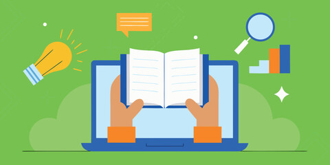 Learning and discovery through technology an open book on a laptop screen