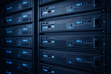 Fototapeta premium Enterprise Blockchain Server Rack Close-Up