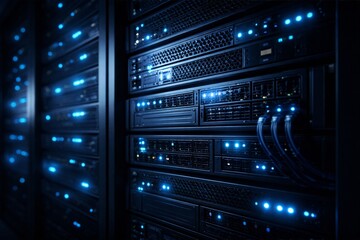 Blockchain Server Rack with Network Cables