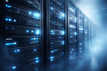 Blockchain Data Center Corridor with Server Racks