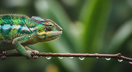 Exploring the Vibrant Green Habitat of Chameleons: A Fascinating Look at These Reptiles and Their Wildlife Neighbors in the Rain-Soaked Jungle