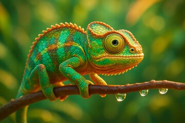 Discover the Vibrant Habitat of the Colorful Chameleon: Exploring the Details of this Green Reptile and Its Branches in Nature