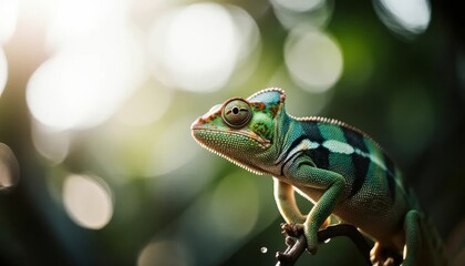 Close-Up of a Vibrant Green Chameleon: Nature's Colorful Amphibian Showcasing Stunning Wildlife Textures