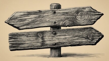 A rustic wooden signpost with two arrows, suggesting direction and choice, set against a plain background.