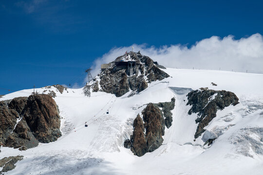Testa Grigia cable car station on glacier ridge - Valtournenche, Italy
