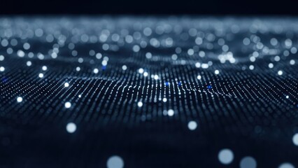 Abstract digital representation of a wavy surface composed of glowing points