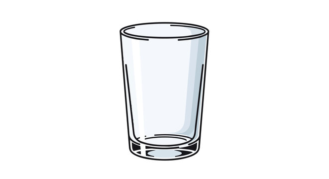 Simple empty transparent drinking glass cartoon illustration with clean lines.