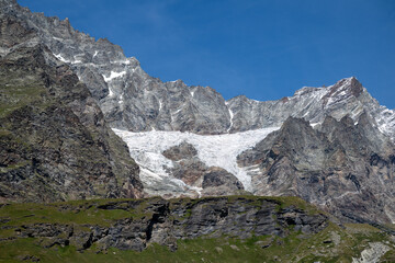Alpine glacier on rocky ridge - Cervinia, Italy