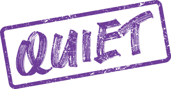 Purple textured stamp with the word Quiet representing peace and solitude on a clean surface