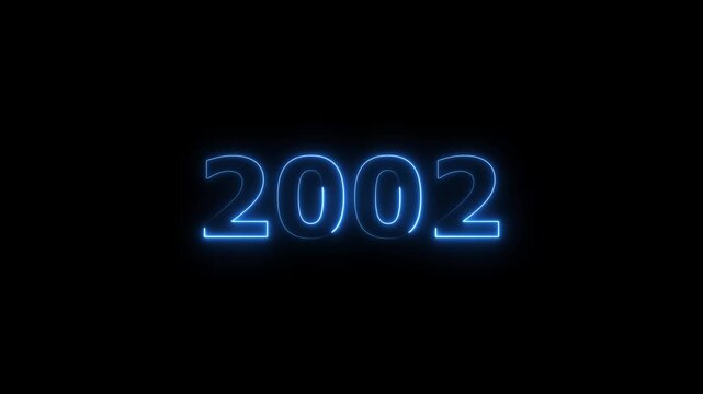 2002 number neon text animation. Glowing neon blue number text new year background 4k video.