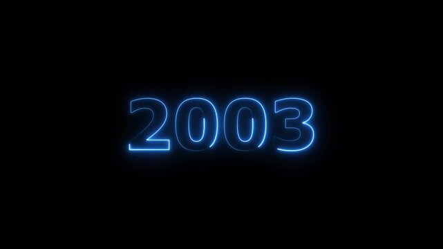 2003 number neon text animation. Glowing neon blue number text new year background 4k video.