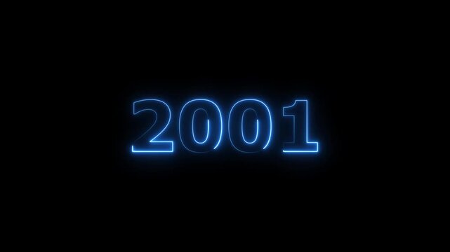 2001 number neon text animation. Glowing neon blue number text new year background 4k video.