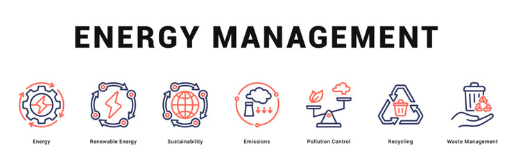 Energy Management Modern and clean web banner illustration featuring thematic icons for visual communication