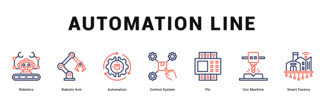 Automation Line Modern and clean web banner illustration featuring thematic icons for visual communication