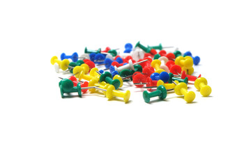 Naklejka premium Colorful Plastic Push Pins and Thumbtacks Isolated on White Background
