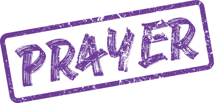 A purple distressed rubber stamp clearly displays the significant word Prayer with grunge texture