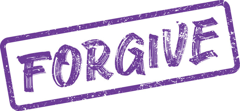Authentic distressed purple grunge rubber stamp displaying the important word Forgive and absolution