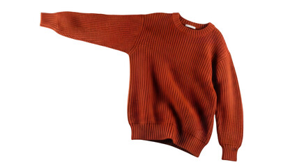Rust colored knit sweater with long sleeves isolated on transparent background