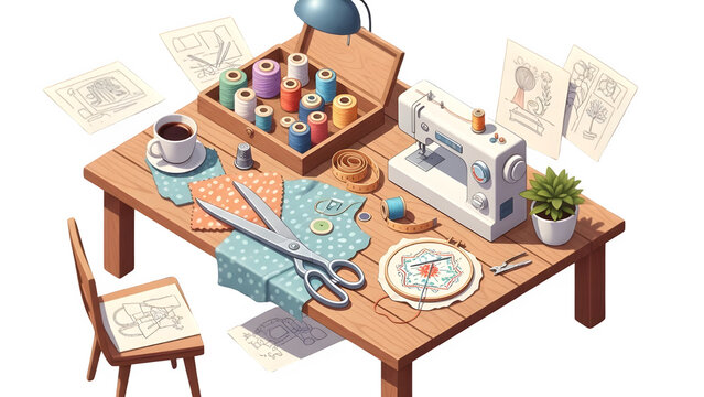 Artisan Craft Workspace Isometric Illustration PNG