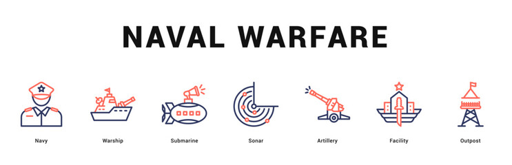 Naval Warfare Modern and clean web banner illustration featuring thematic icons for visual communication © Mia