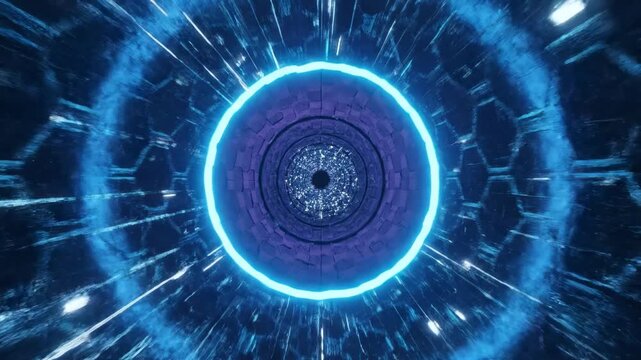 Neon Blue Cyber Tunnel Loop | Futuristic Sci-Fi Hyperspace Travel Background