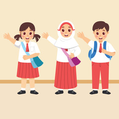 Obraz premium Illustration of Indonesian Students Wearing Uniforms