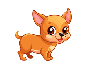 Cute cartoon vector illustration of a funny brown baby puppy dog mammal and pet chihuahua character isolated on white
