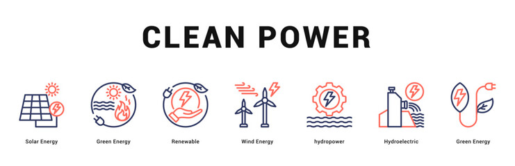 Clean Power Modern and clean web banner illustration featuring thematic icons for visual communication
