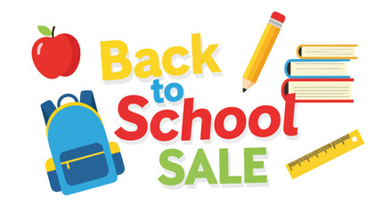 Vibrant back to school sale banner with essential academic supplies ready for new beginnings