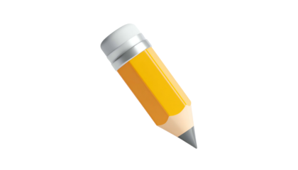 Rendered image of a yellow pencil with gray tip and eraser, isolated on black background