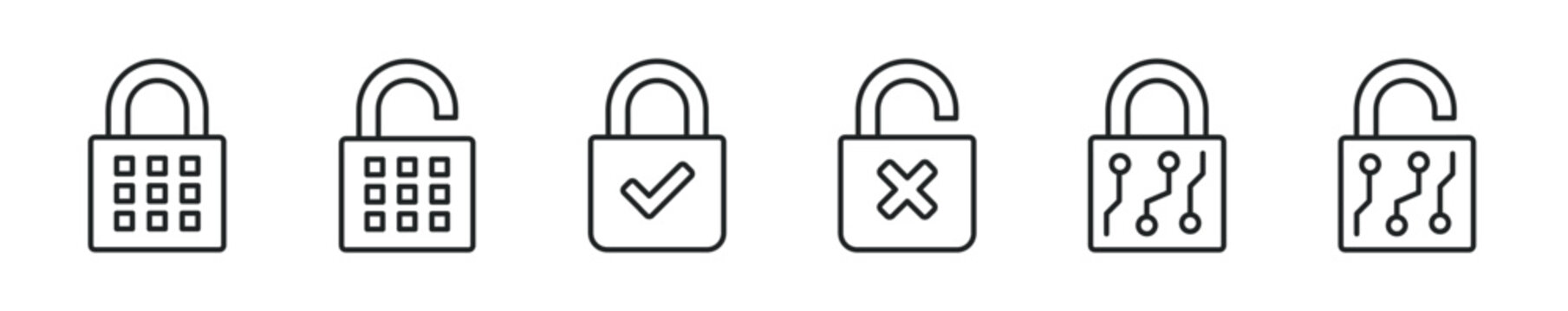 Lock security thin line icon set. Web minimal editable stroke icons