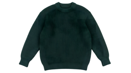 Dark green knitted sweater with textured pattern isolated on transparent background