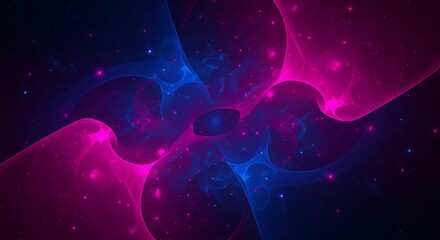 Abstract fractal galaxy formation with blue and pink cosmic bursts