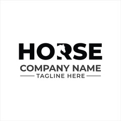 A powerful and elegant horse head silhouette integrated into the bold typography of the word 'horse' for a versatile logo design