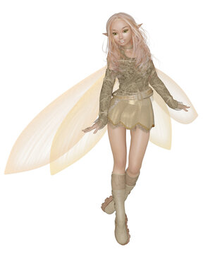 Punk Goth Christmas Fairy Girl in Gold - Standing, 3d digitally rendered fantasy illustration
