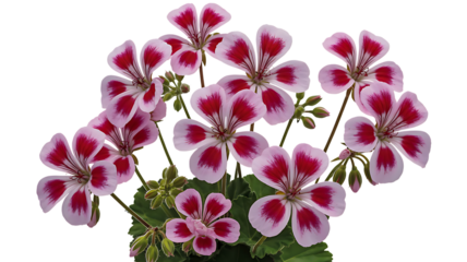 Cluster of Pink and Red Geranium Flowers on Black Background white isolated on a transparent background