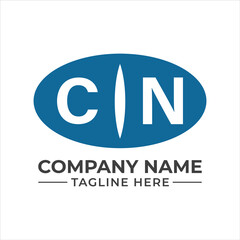 Creative cn letter logo concept in blue oval with placeholder for company name and tagline