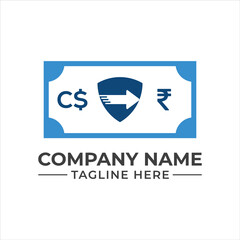 Secure international currency exchange logo concept between canadian dollar and indian rupee
