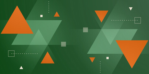 Abstract green banner background with orange triangle shapes pattern color design. Simple and trendy background modern style element concept.