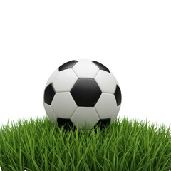 Soccer ball sitting on green grass isolated on transparent background