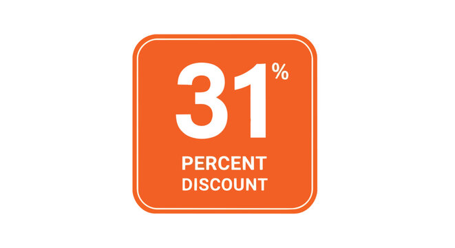 Vibrant orange square badge displaying a thirty-one percent price reduction offer, highlighting exclusive savings for customers seeking promotional