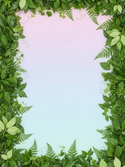 Naklejka premium Lush green leaf frame with pastel sky border.