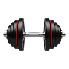 Adjustable dumbbell with black and red weights isolated on transparent background