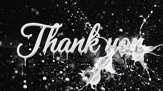 White liquid forms the word "Thank You" with splashing effects