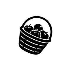 Harvesting basket with fresh apples vector illustration