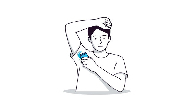 Man applying underarm deodorant in a simple line art illustration depicting daily hygiene routine self-care freshness for a confident day ahead with